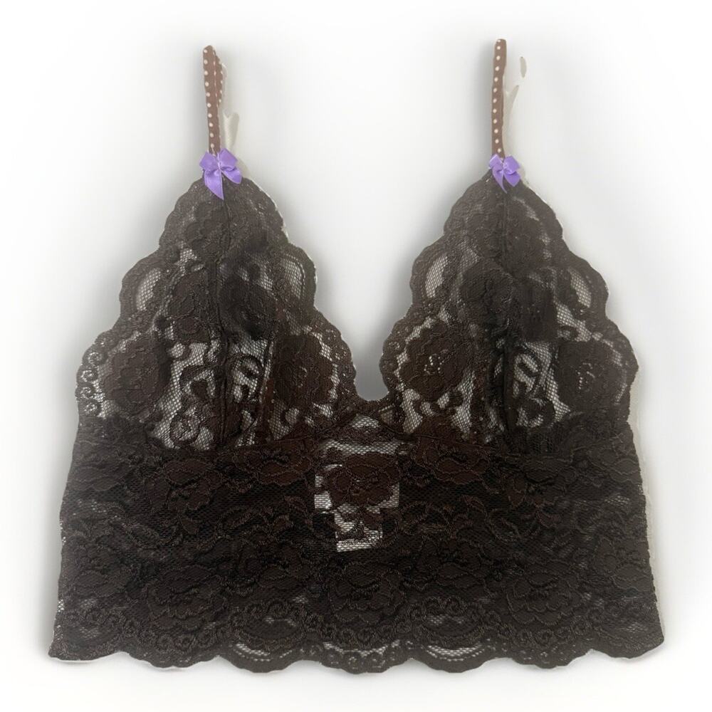 Foxers Cami Bralette Brown Floral embroidery Lace Camisole Size Small